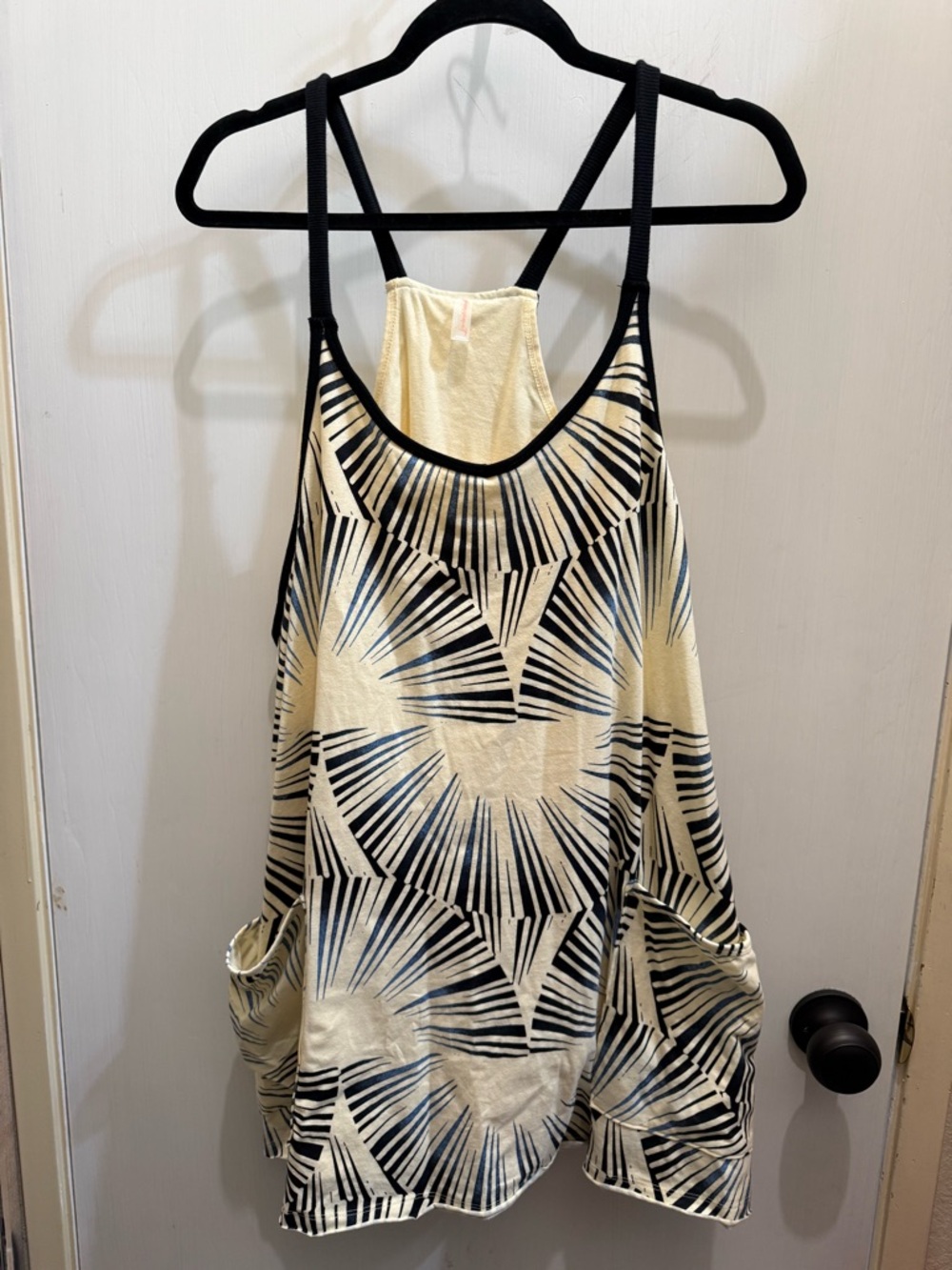 FP Movement by Free People Cream Tank Top with Black and Blue Geometric Print